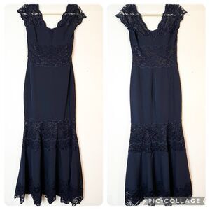 Belle Badgley Mischka Formal Dress Navy Blue Floral Lace Women’s 2